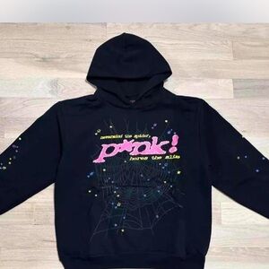 Black Hoodie with Pink and Yellow Graphic